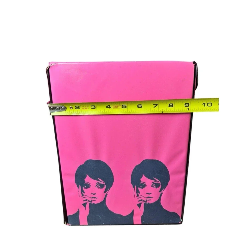 Vintage 1960s Mod Wig Storage Box Pink Woman Design Vinyl Carry Case Wig Stand